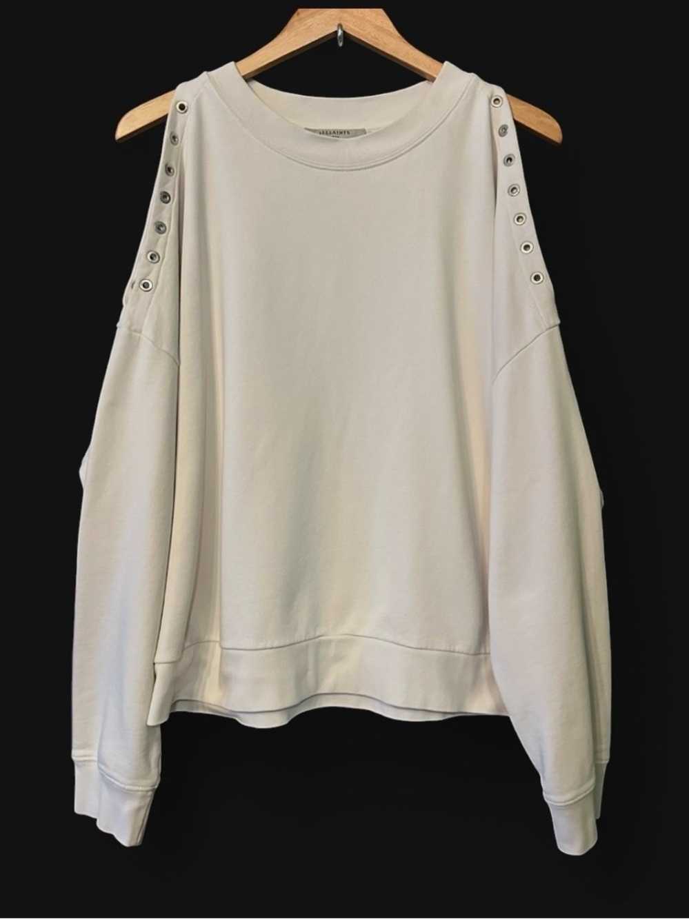 AllSaints Cruz Unai Cold Shoulder Sweatshirt with Grommets. Size L